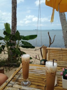 Iced coffee on the beach